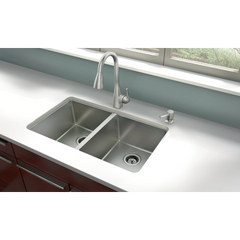 33" x 22" Stainless Steel 18 Gauge Double Bowl Dualmount Sink
