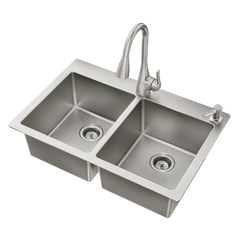 33" x 22" Stainless Steel 18 Gauge Double Bowl Dualmount Sink
