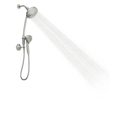Attract Spot resist brushed nickel six-function 3.75" diameter spray head standard with handshower