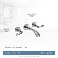 Voss Chrome Two-Handle Wall Mount Bathroom Faucet