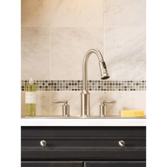 Aberdeen Chrome two-handle high arc pulldown kitchen faucet