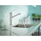 Tilt Chrome one-handle low arc pullout kitchen faucet