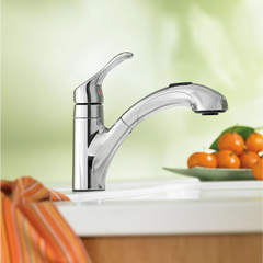 Renzo Chrome one-handle low arc pullout kitchen faucet