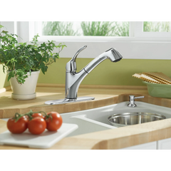Torrance Chrome one-handle low arc pullout kitchen faucet