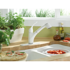 Torrance Chrome one-handle low arc pullout kitchen faucet