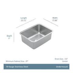 Prep 23" Stainless Steel Undermount Single Bowl Sink