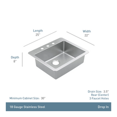 Prep 25" Stainless Steel Drop-in Single Bowl Sink