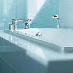 Rizon Chrome Two-Handle Low Arc Roman Tub Faucet including Handheld Shower