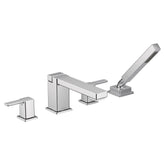 90 Degree Chrome two-handle high arc roman tub faucet includes hand shower