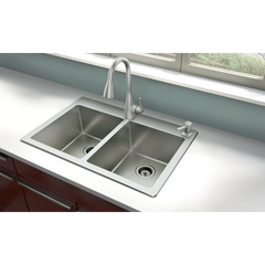 33" x 22" Stainless Steel 18 Gauge Double Bowl Dualmount Sink