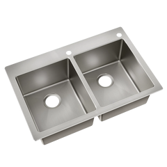 33" x 22" Stainless Steel 18 Gauge Double Bowl Dualmount Sink