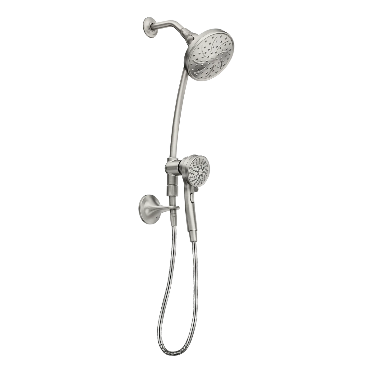 Attract Spot resist brushed nickel six-function 3.75" diameter spray head standard with handshower