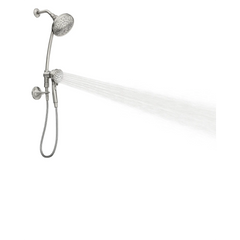 Attract Spot resist brushed nickel six-function 3.75" diameter spray head standard with handshower