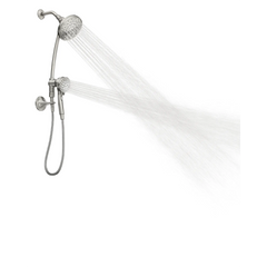 Attract Spot resist brushed nickel six-function 3.75" diameter spray head standard with handshower