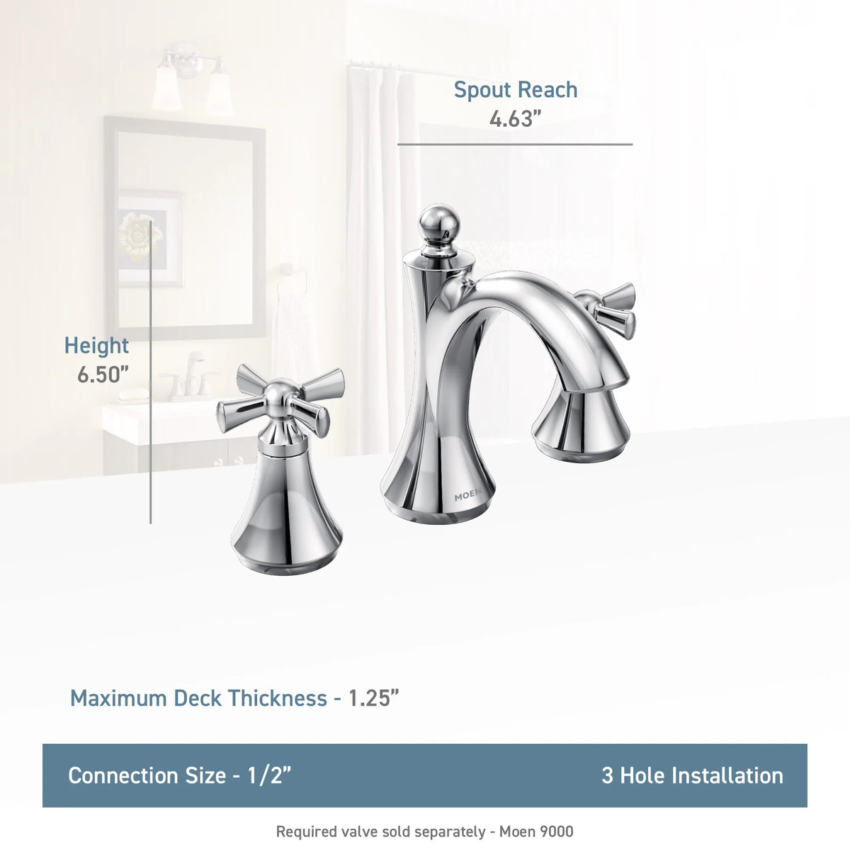 Wynford Chrome two-handle high arc bathroom faucet