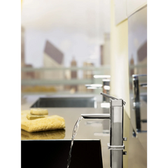 90 Degree Chrome One-Handle Low Arc Bathroom Faucet