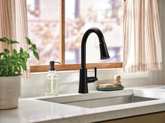 Ember Matte black one-handle high arc pulldown kitchen faucet