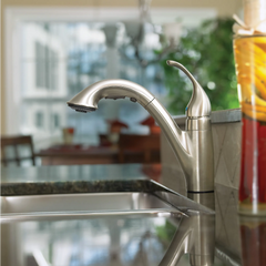 Camerist Chrome one-handle low arc pullout kitchen faucet