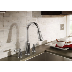 Aberdeen Chrome two-handle high arc pulldown kitchen faucet