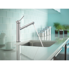 Tilt Chrome one-handle low arc pullout kitchen faucet