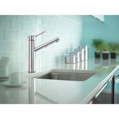 Tilt Chrome One-Handle Low Arc Pullout Kitchen Faucet