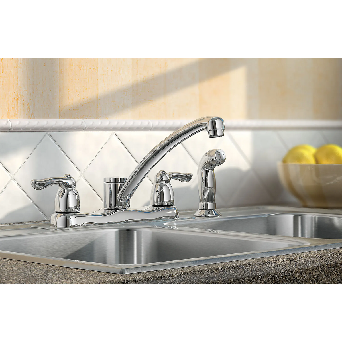 Chateau Chrome Two-Handle Low Arc Kitchen Faucet