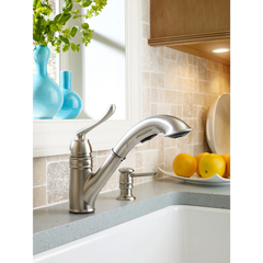 Dorsey Chrome one-handle low arc pullout kitchen faucet