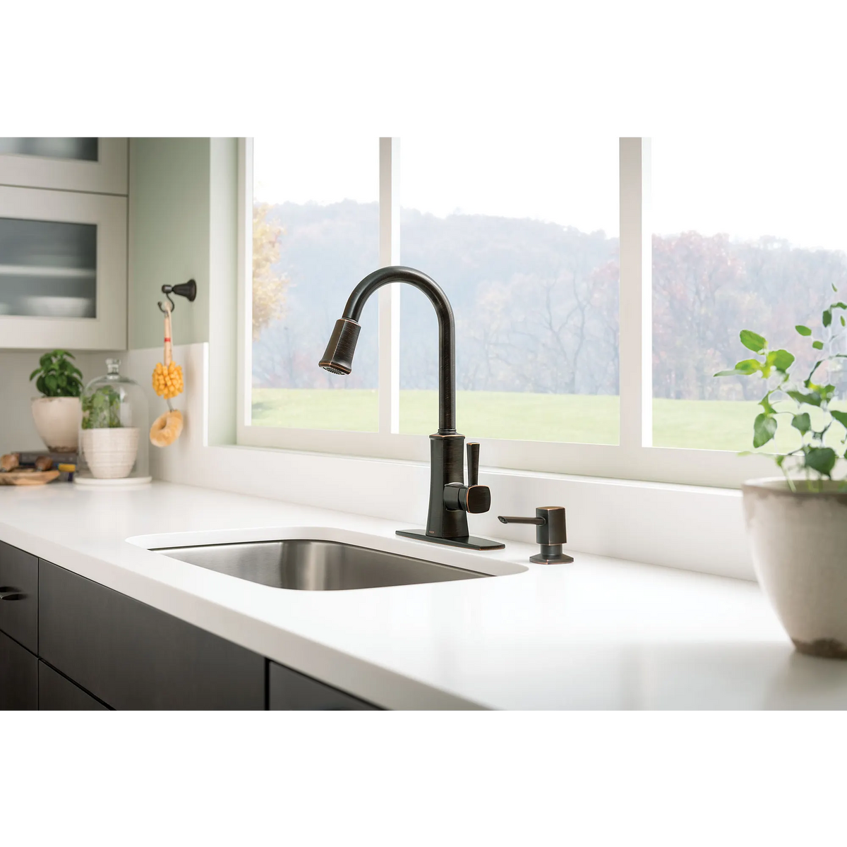 Bridgestone Mediterranean bronze one-handle high arc pulldown kitchen faucet