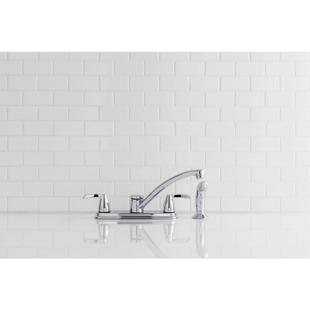Adler Two-handle Low Arc Kitchen Faucet With Optional Knob Or Lever Handles
