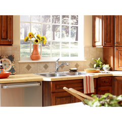 Renzo Chrome one-handle low arc pullout kitchen faucet