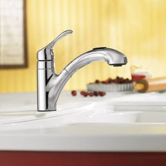 Renzo Chrome one-handle low arc pullout kitchen faucet