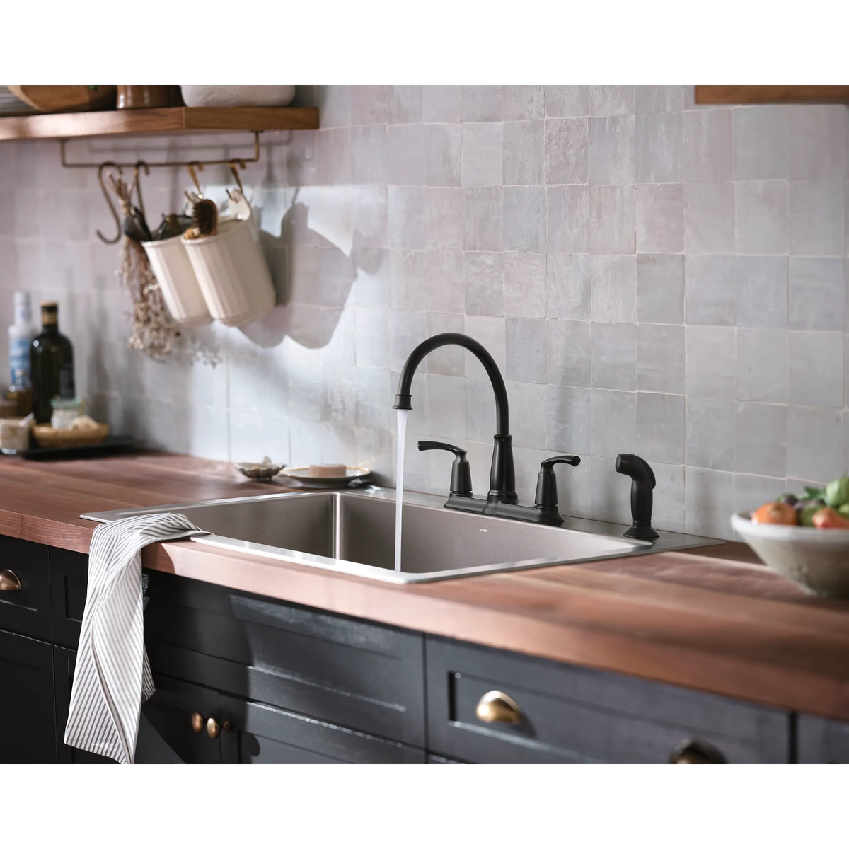 Bexley Matte black two-handle high arc kitchen faucet