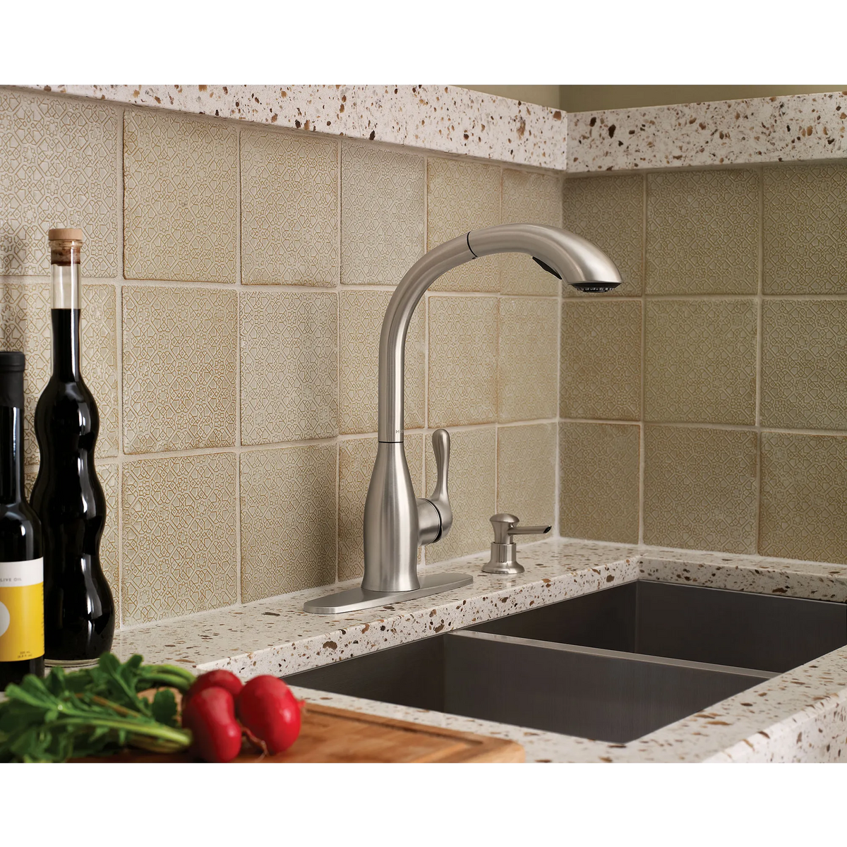Varese Chrome one-handle high arc pullout kitchen faucet