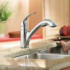 Caprillo Chrome one-handle low arc pullout kitchen faucet