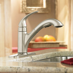 Caprillo Chrome one-handle low arc pullout kitchen faucet