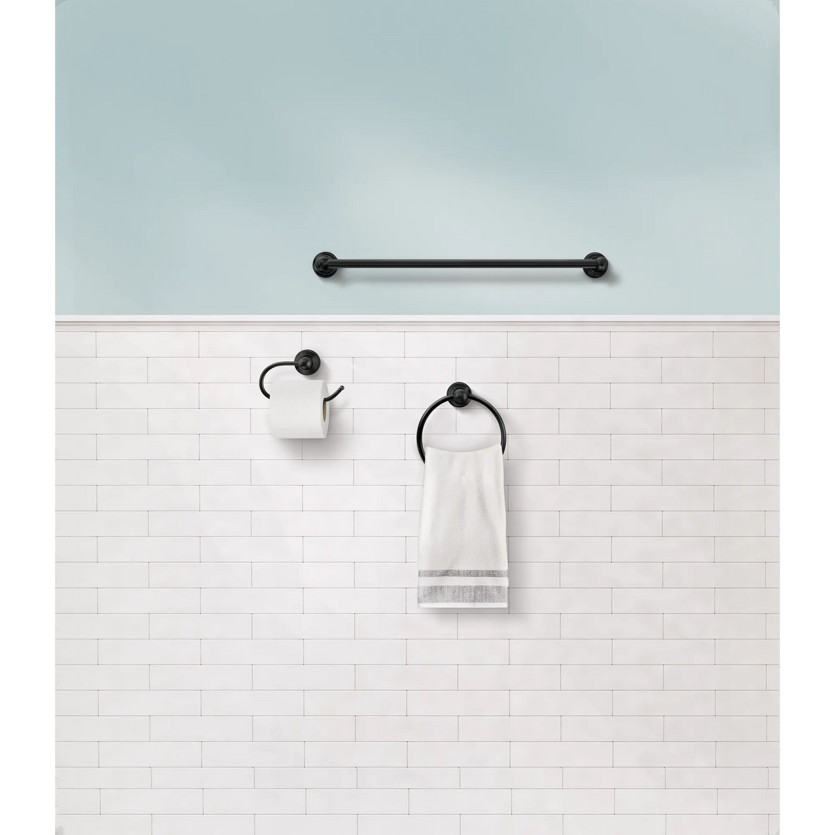 Preston Matte black paper holder towel bar towel ring