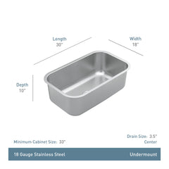 Prep 30" Stainless Steel  Undermount Single Bowl Sink