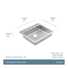 Prep 25" Drop-in Single Bowl Sink
