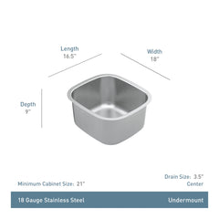 Prep 16.5" Undermount Single Bowl Sink