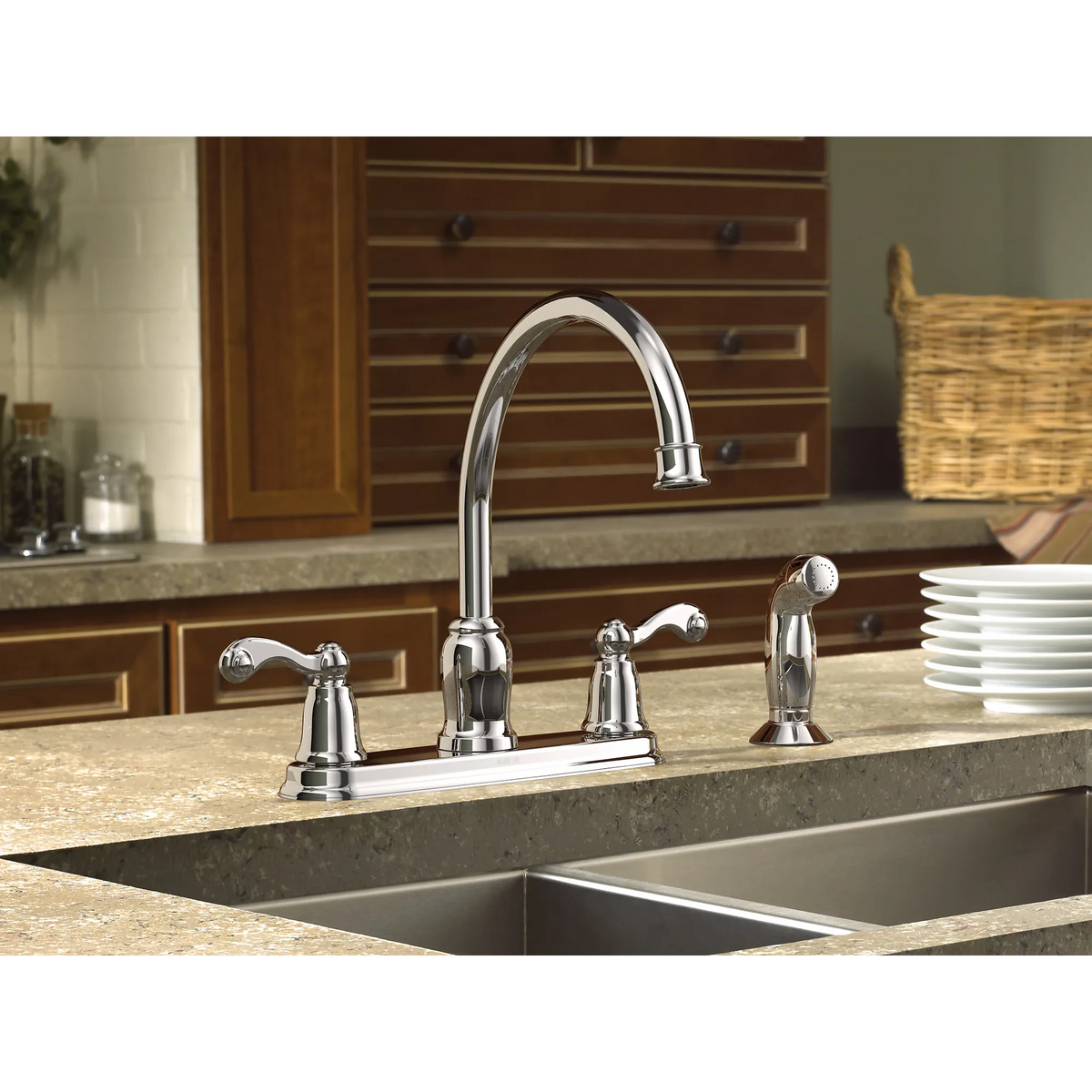 Traditional Chrome Two-Handle High Arc Kitchen Faucet