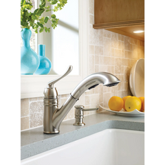 Dorsey Chrome one-handle low arc pullout kitchen faucet