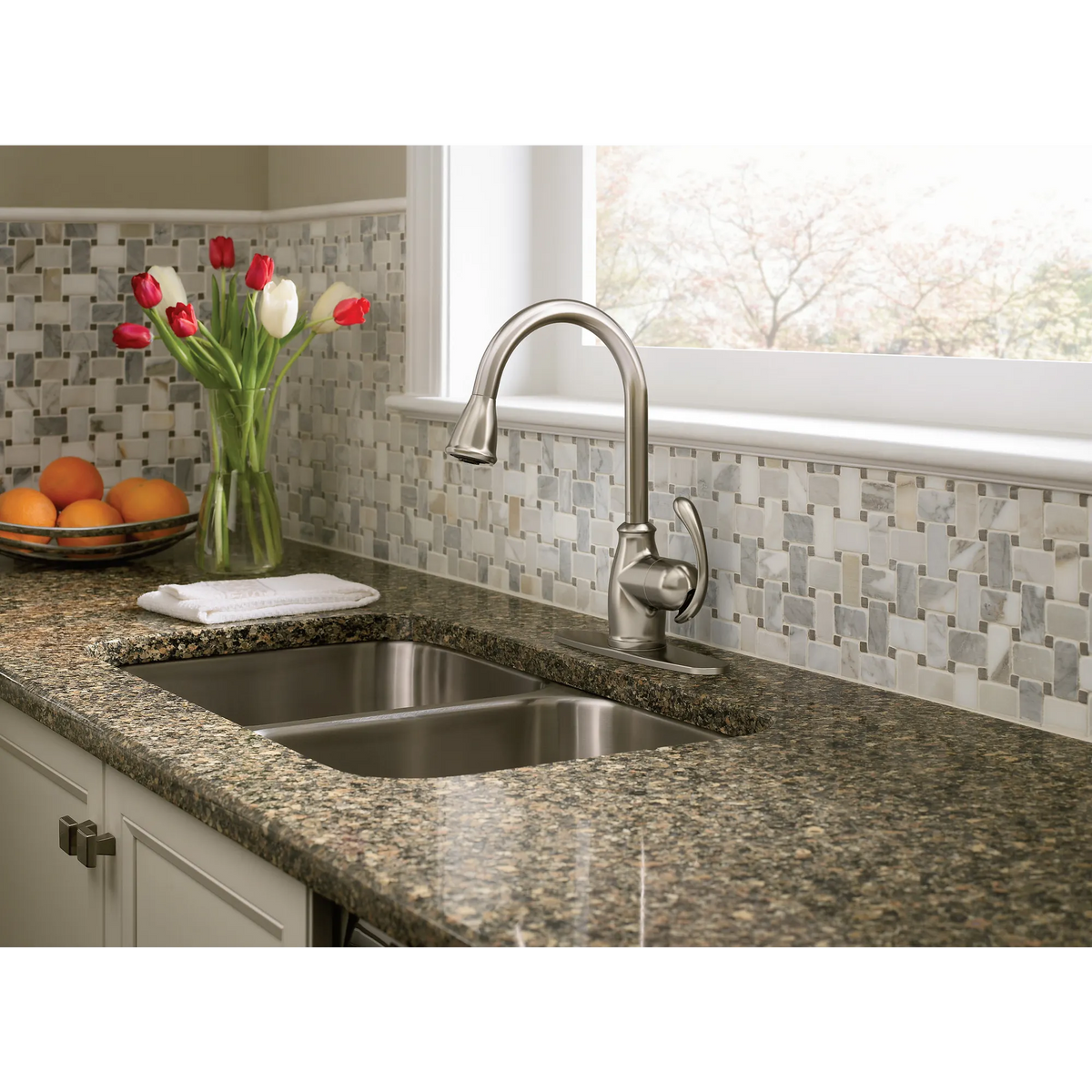 Terrace Chrome One-Handle High Arc Pulldown Kitchen Faucet