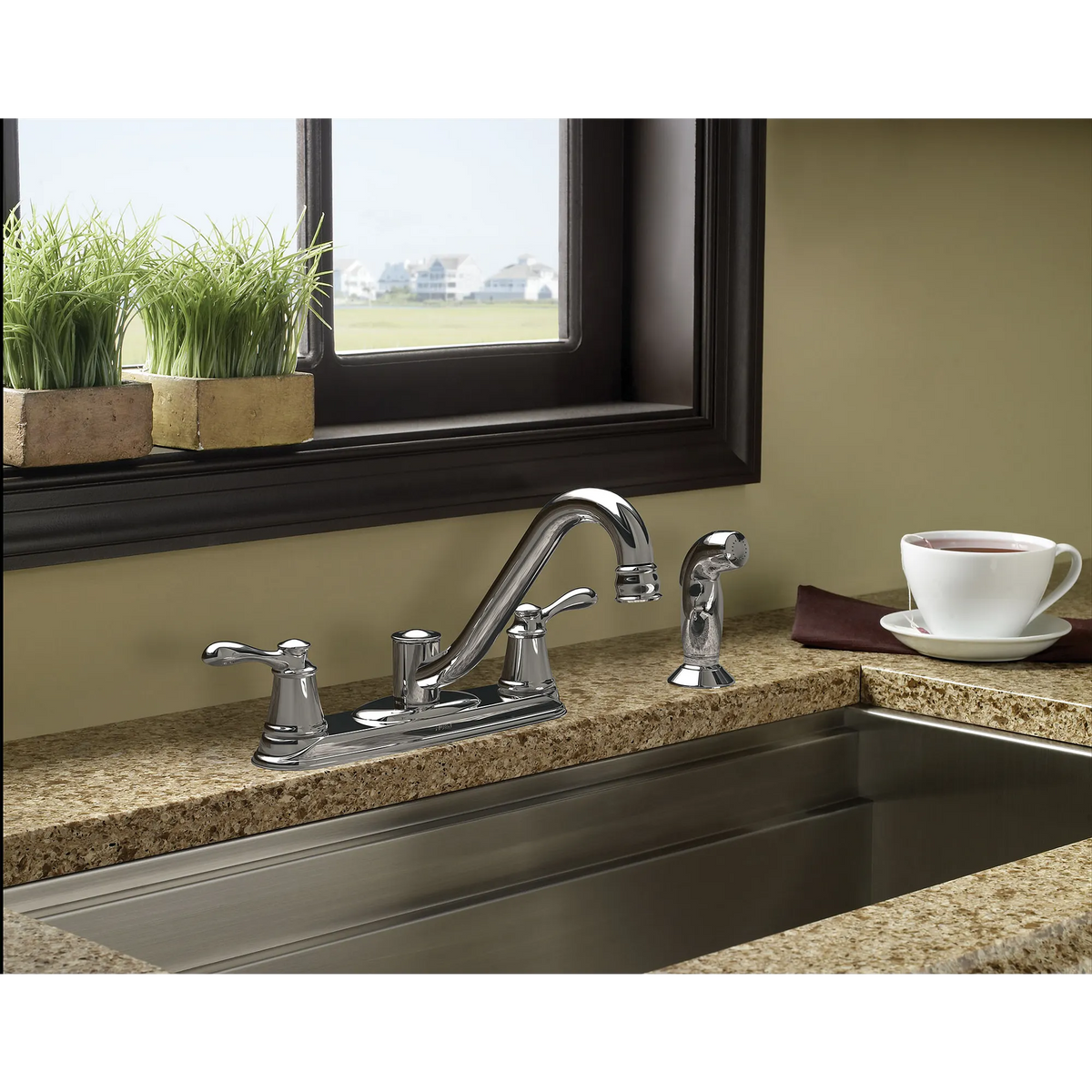 Caldwell Chrome two-handle low arc kitchen faucet