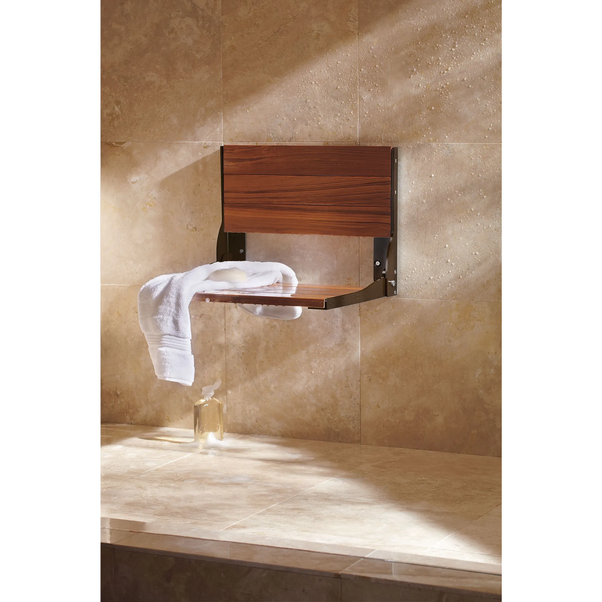 Bath Safety Old world bronze and Teak Folding Shower Seat