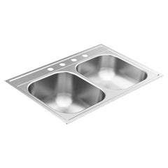 2000 Series 33"x22" 20 Gauge Double Bowl Drop In Sink