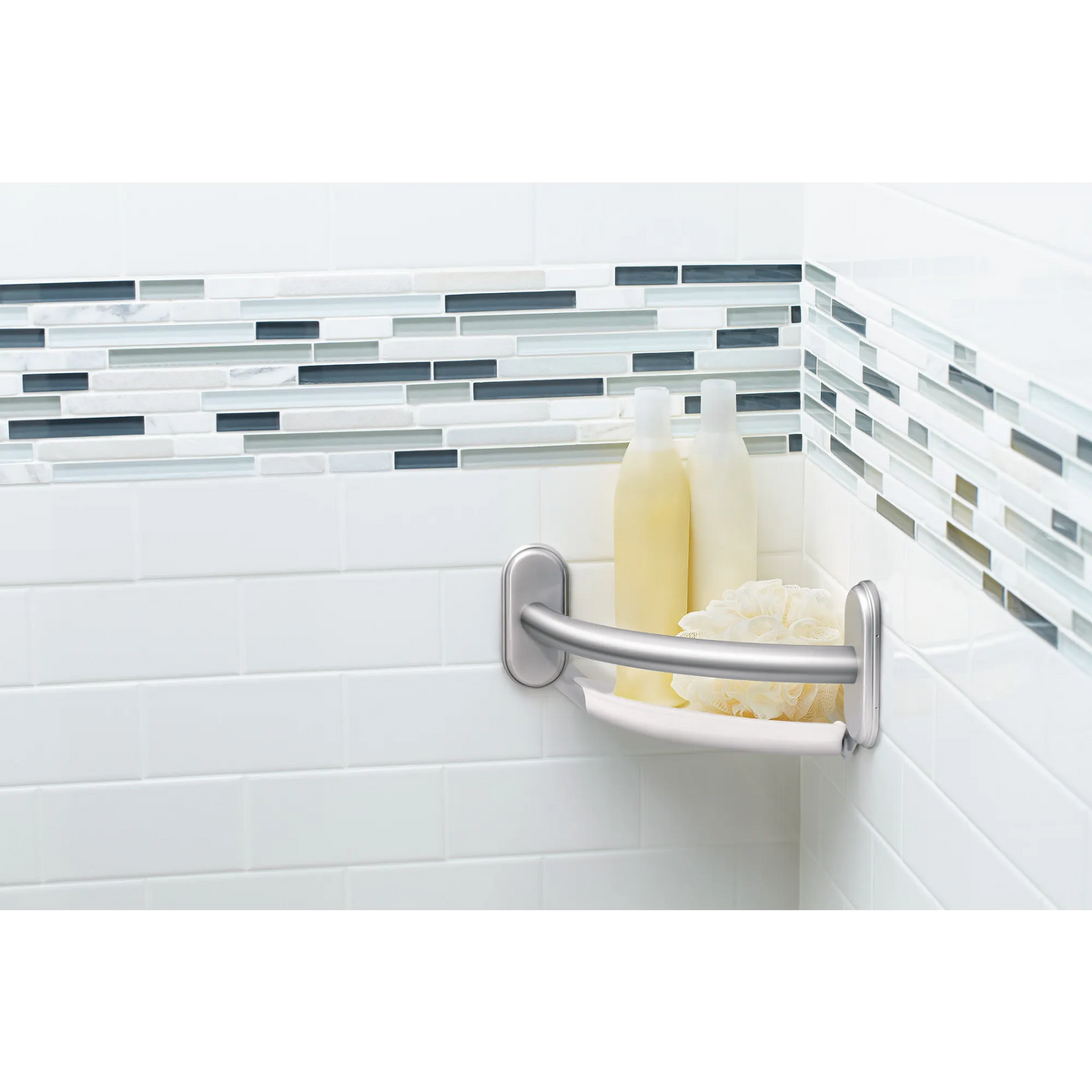 Chrome 9" Grab Bar with Corner Shelf