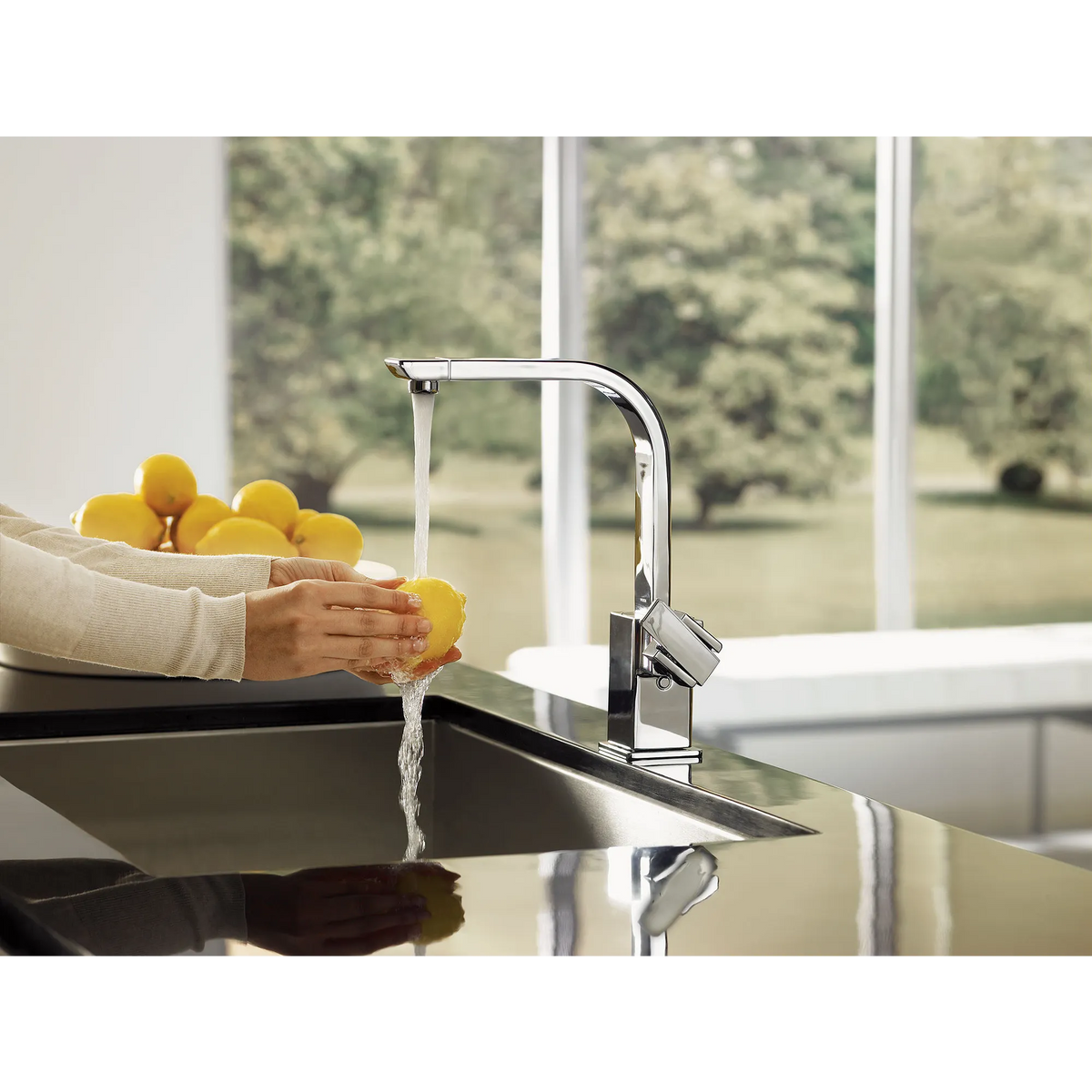 90 Degree Chrome one-handle high arc kitchen faucet