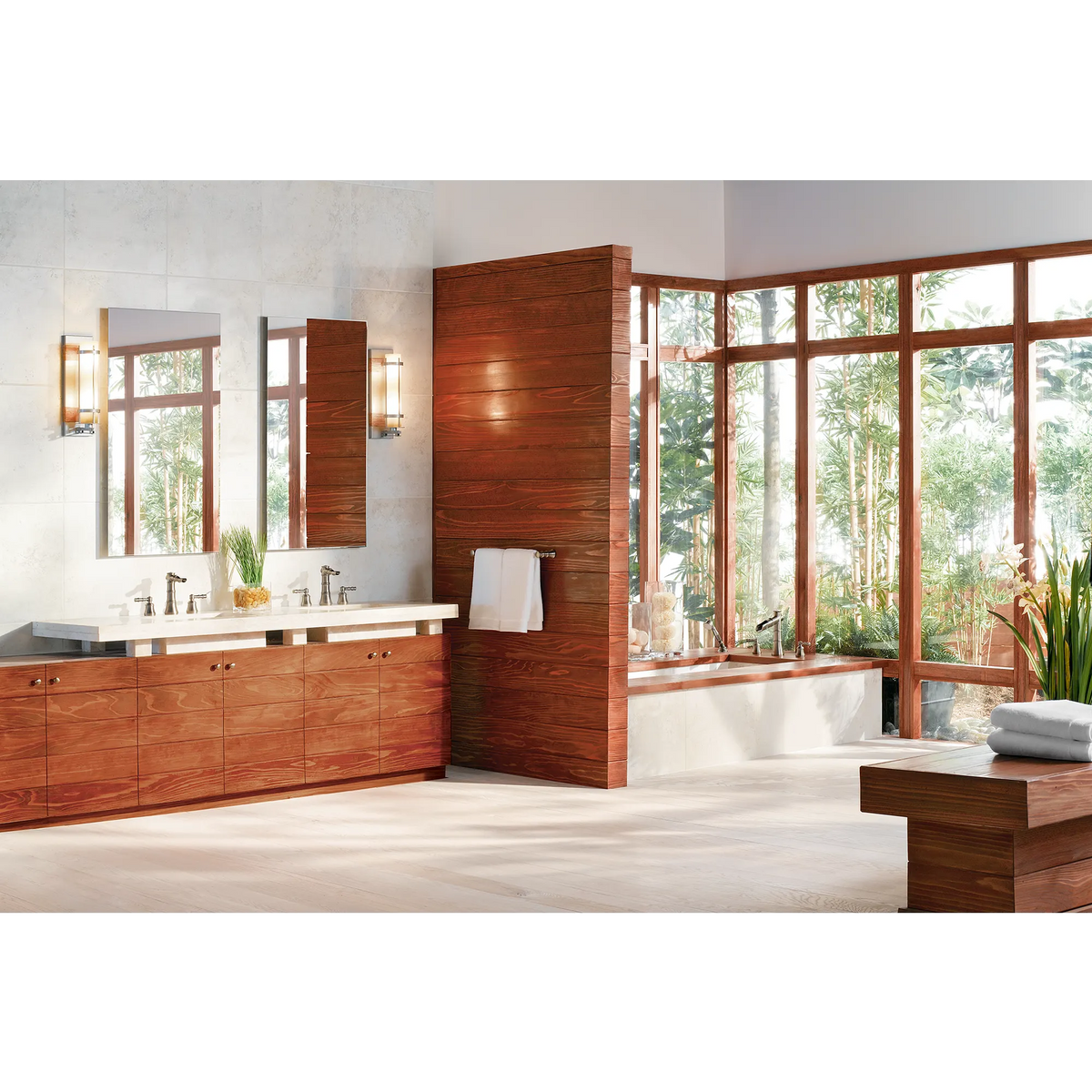 Bamboo Brushed nickel two-handle open waterway bathroom faucet