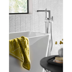 90 Degree Chrome one-handle tub filler includes hand shower