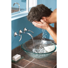Icon Chrome two-handle low arc wall mount bathroom faucet
